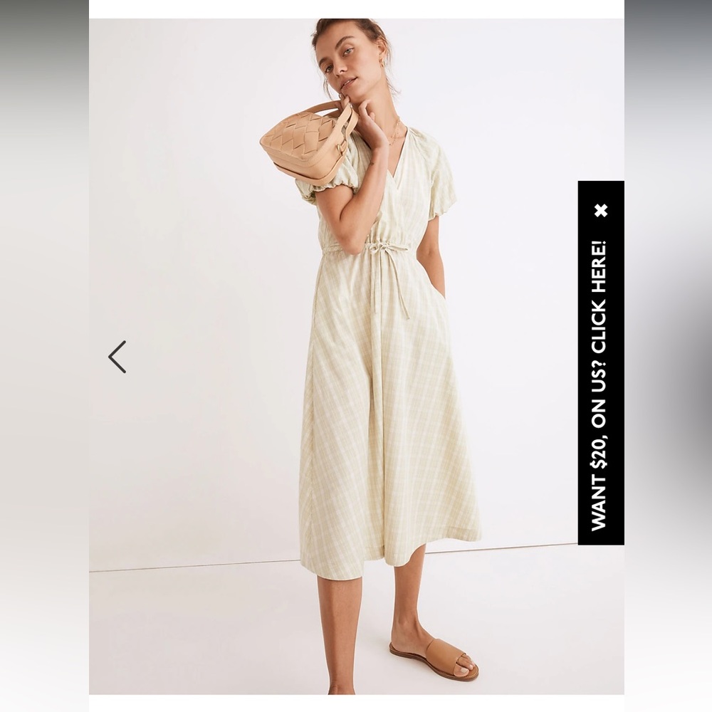 Madewell Plaid Tied Waist MIDI Dress